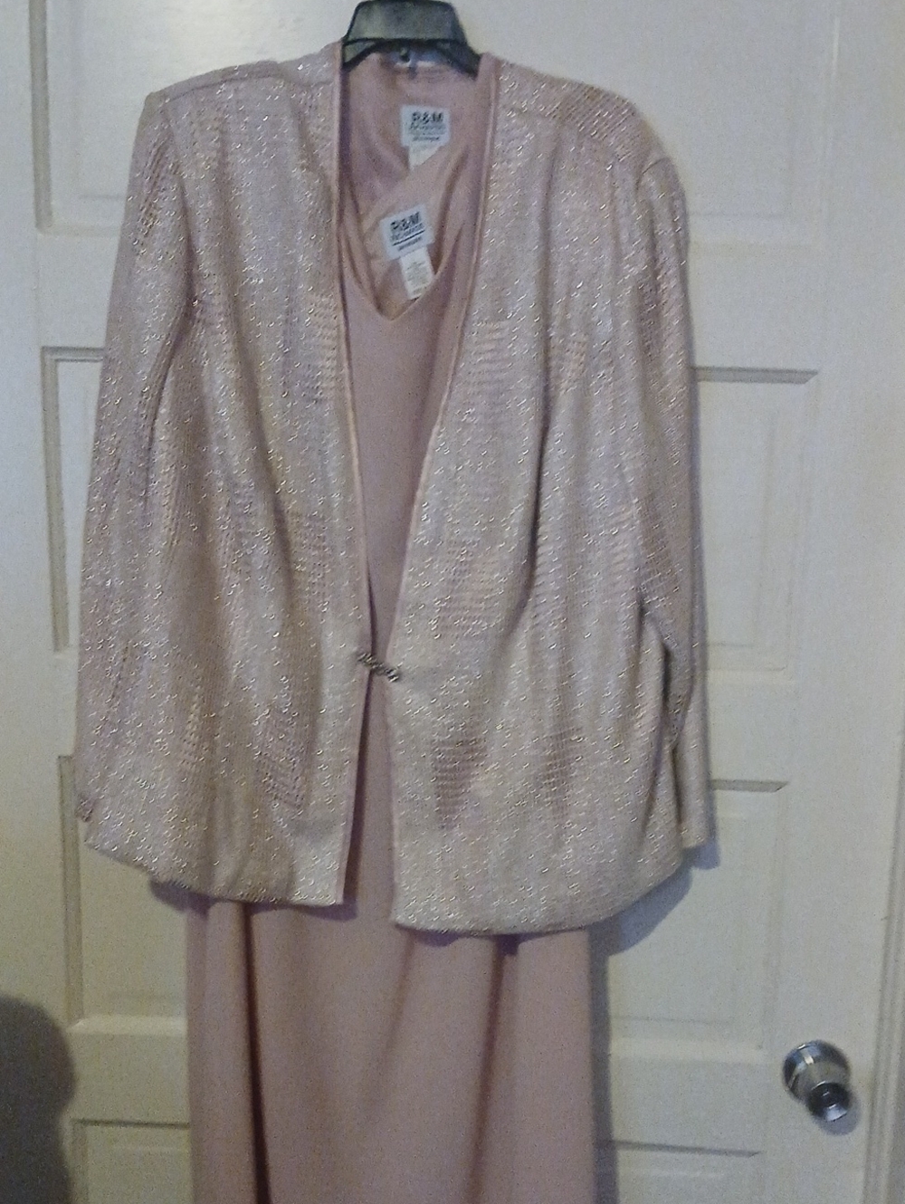 R&M Richards Blush Metallic Open-Front Evening Jacket